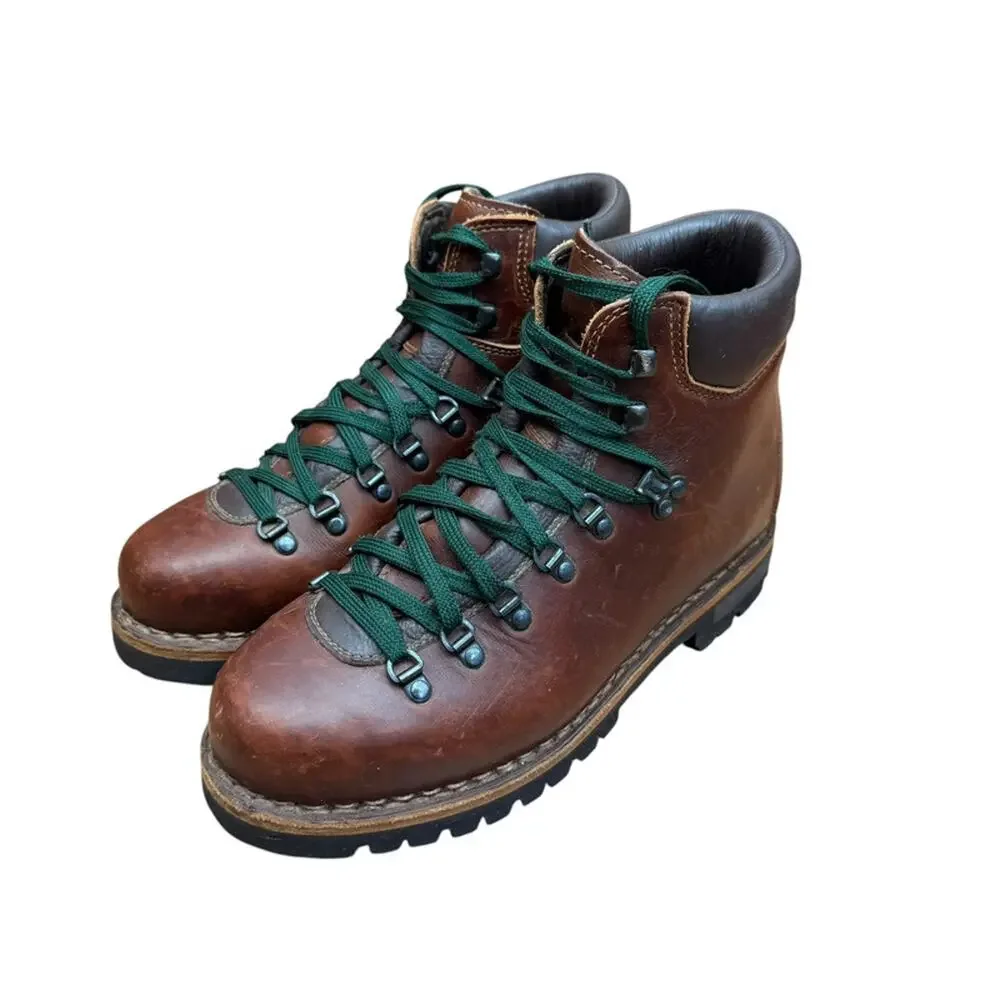 Vtg Scarpa LL Bean Vibram men size 9 Brown Leather Norwegian Welt Hiking Boots